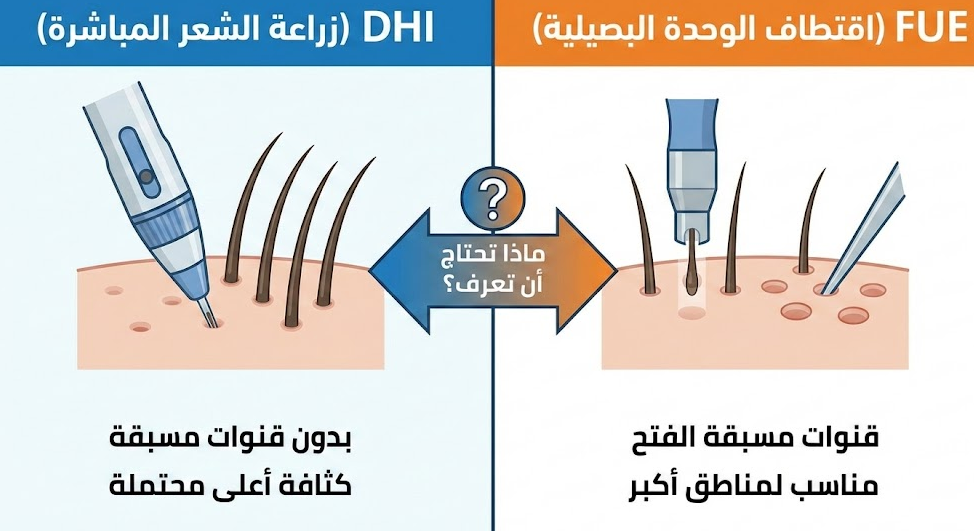 DHI مقابل FUE ماذا تحتاج أن تعرف قبل اتخاذ القرار؟