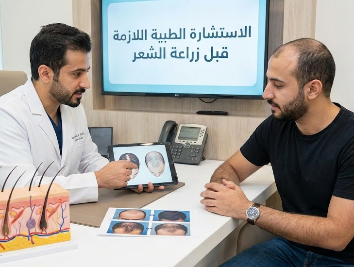 الاستشارة الطبية اللازمة قبل زراعة الشعر